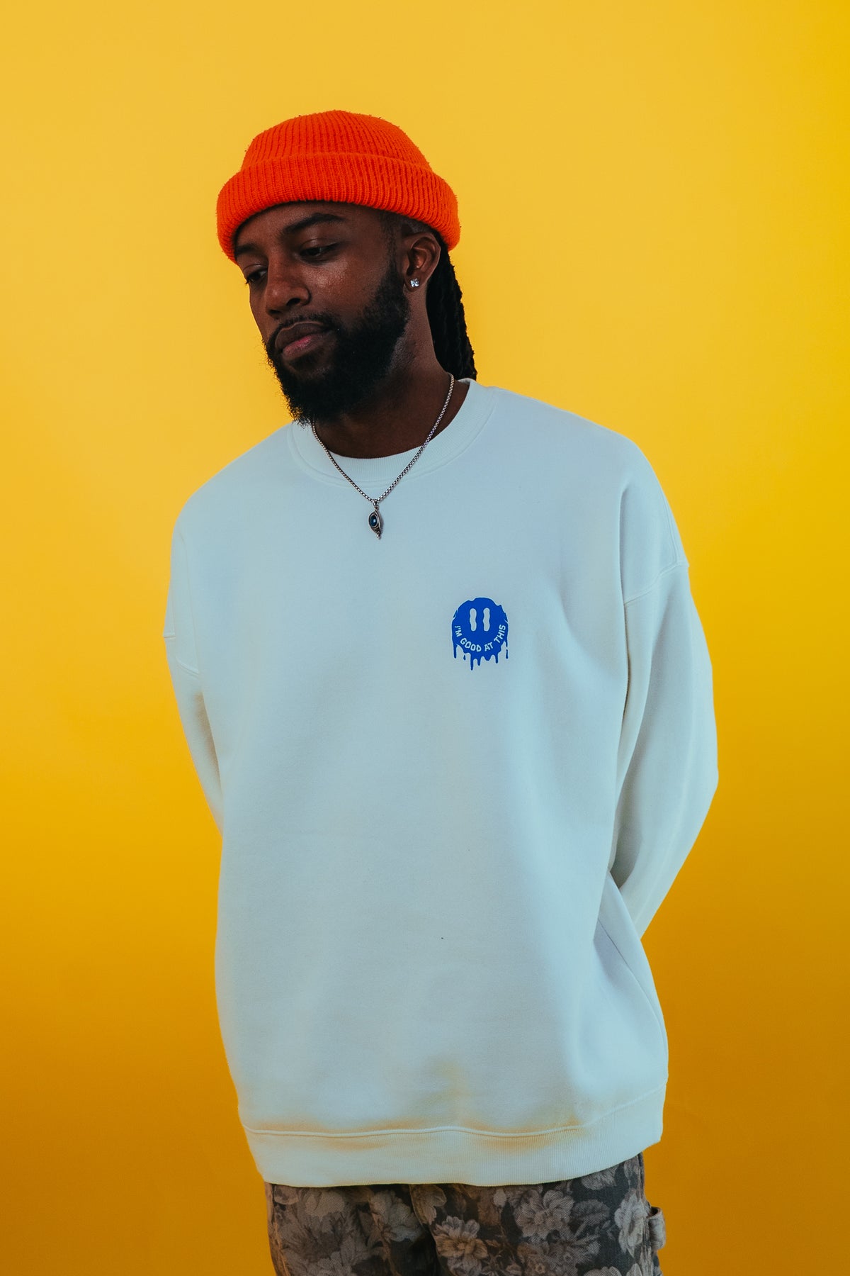 drip smiley crew – white
