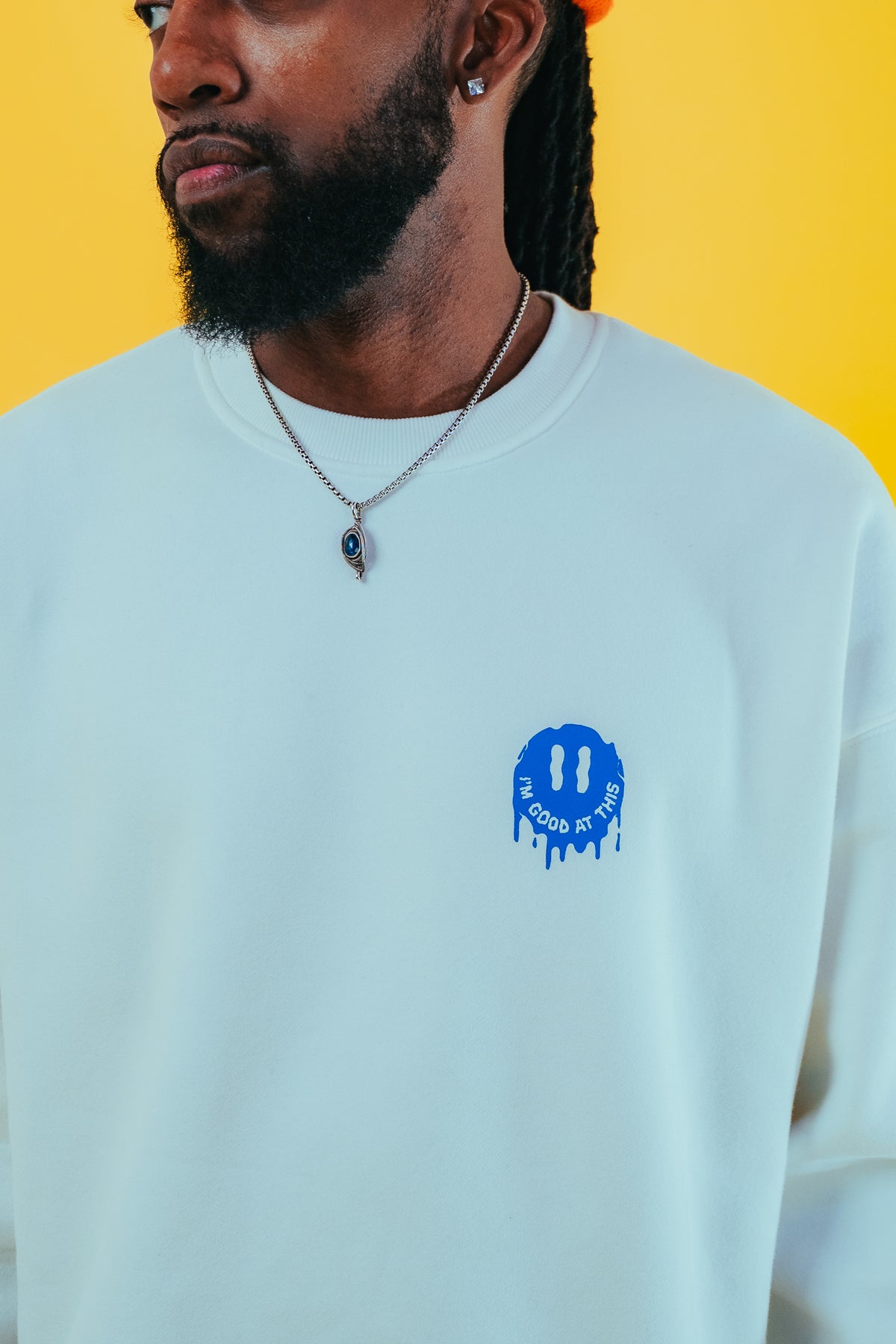 drip smiley crew – white