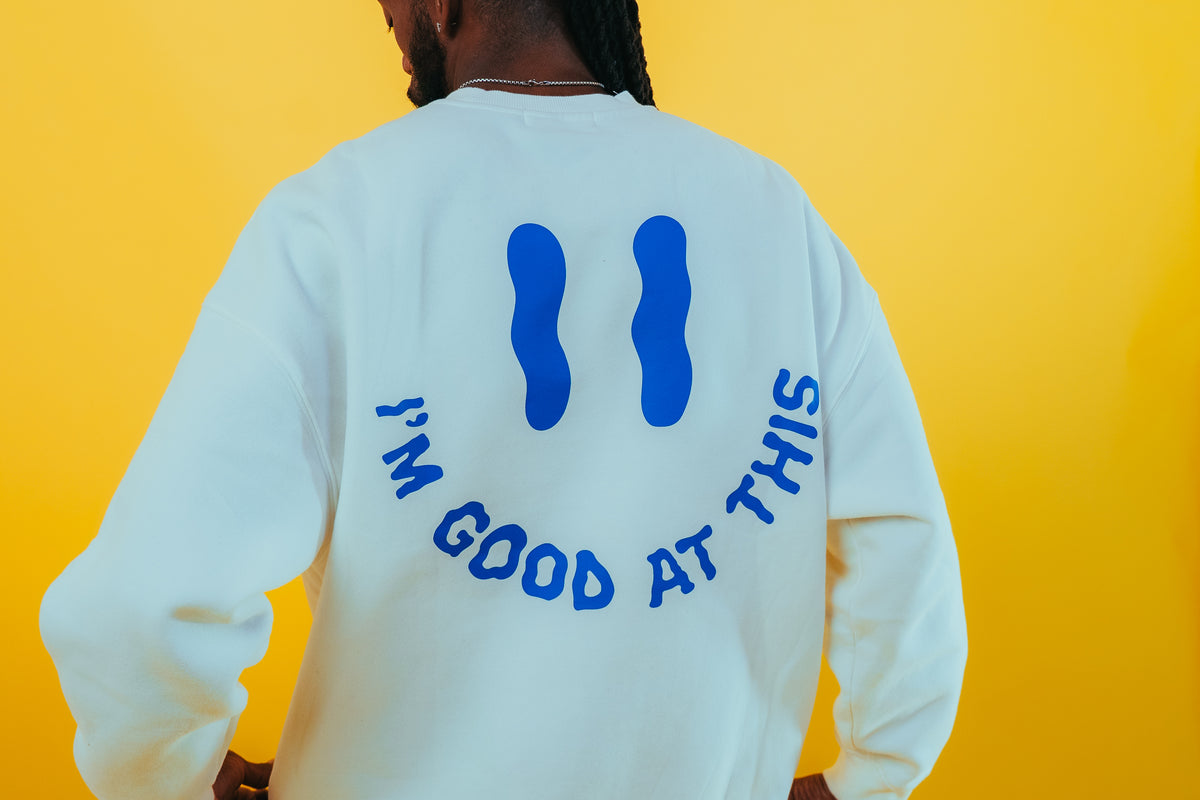 drip smiley crew – white